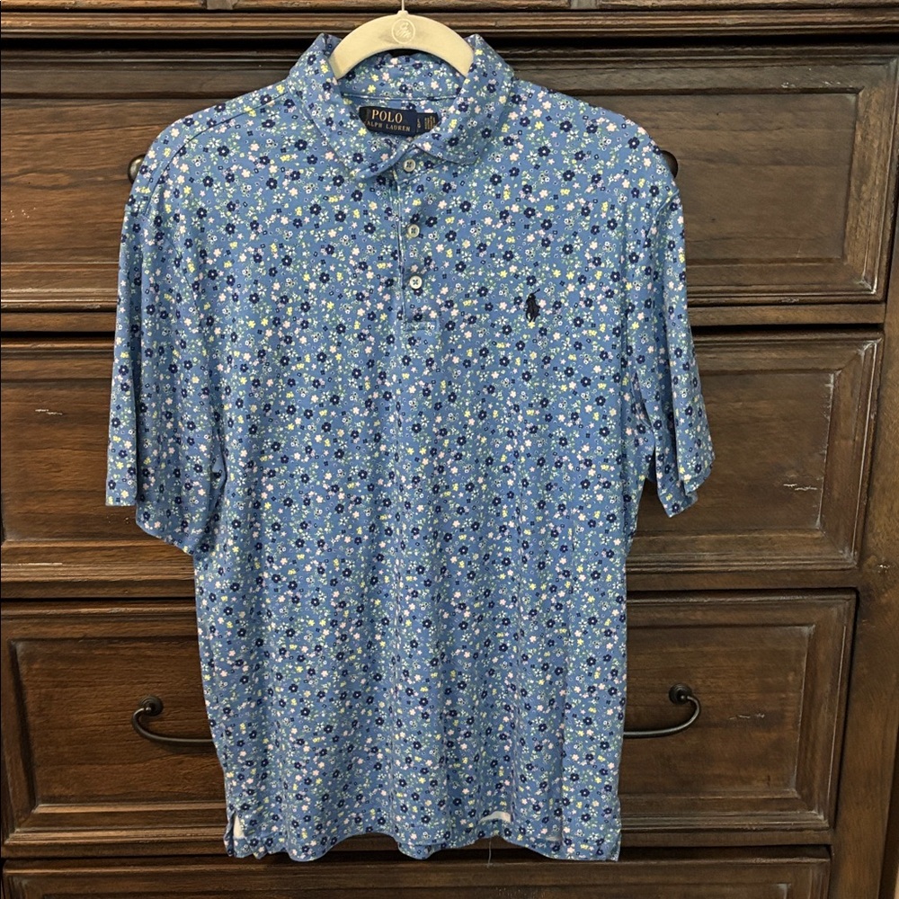 Polo by Ralph Lauren Men's Blue Patterned Polo Shirt